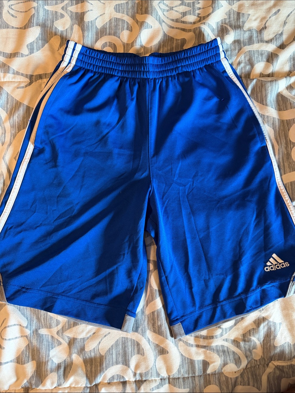 adidas Royal Blue boys  Athletic Shorts with White Stripes